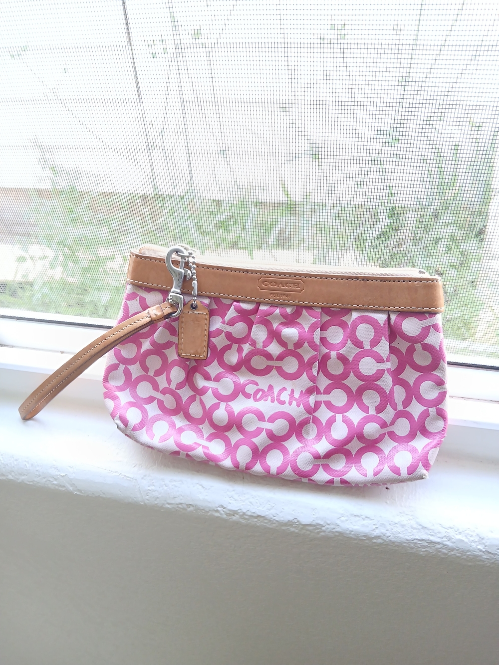 Coach Pink Signature Wristlet Clutch